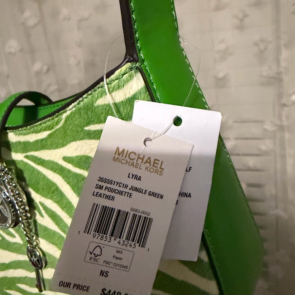 Michael Kors Green and White Zebra Print Shoulder Bag - Picture 2 of 3